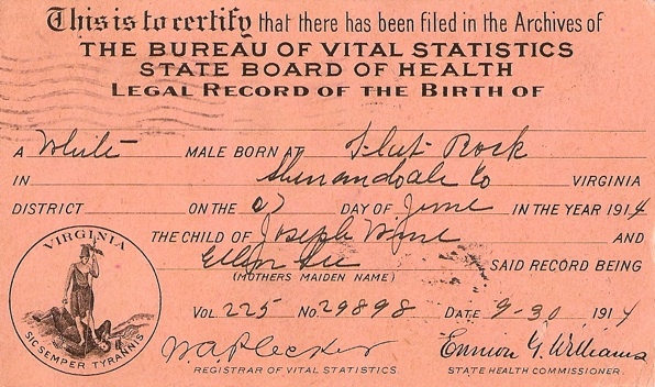 cliotropic research | Birth certificate postcard, Virginia, September