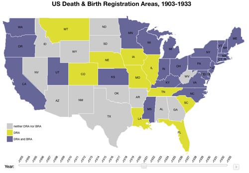 US death & birth registration areas, 1921